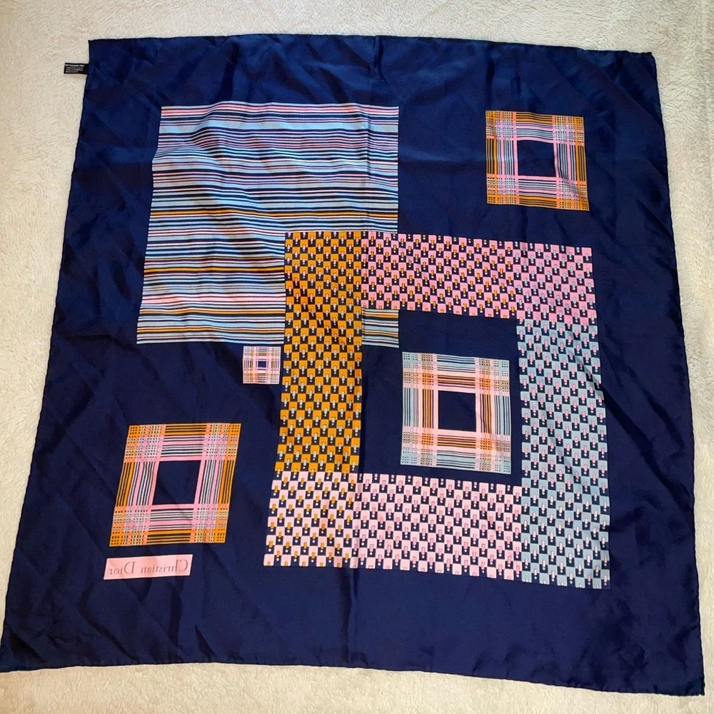 Christian Dior Geometric Patterned Colorblock Silk Scarf